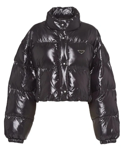 Prada Black Ciré Nylon Puffer Jacket In Nero