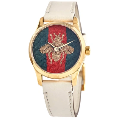 Gucci G-timeless Quartz Green And Blue Dial Ladies Watch Ya1265009 In Red   / Blue / Gold / Gold Tone / Green / White / Yellow