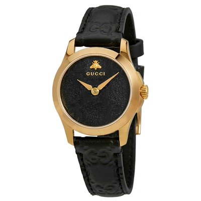 Gucci G-timeless Black Dial Black Leather Ladies Watch Ya126581 In Black / Gold / Gold Tone / Yellow