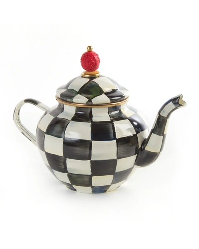 Mackenzie-childs Courtly Check 4-cup Enamel Teapot In Black/white