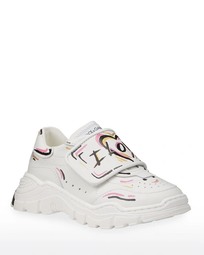 Dolce & Gabbana Girl's Daymaster Love Graffiti-print Sneakers, Toddler/kids In Multicolor