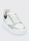 Alexander Mcqueen Men's Court Metallic Trainer Sneakers In White/silver