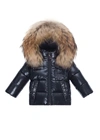 MONCLER GIRL'S FUR HOODED QUILTED JACKET,PROD165650138