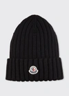 Moncler Wool Ribbed Beanie In Dark Pink