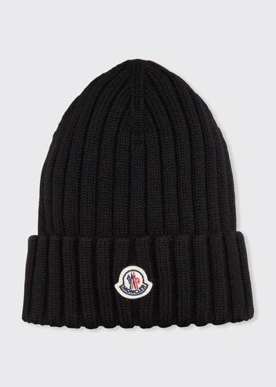 Moncler Wool Ribbed Beanie In Dark Pink