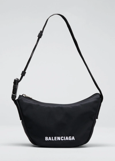 Balenciaga Wheel Logo Nylon Sling Shoulder Bag In Black