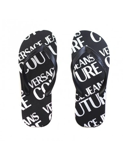 Versace Jeans Couture Flip Flops With All Over L In Black
