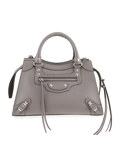 Balenciaga Neo Classic City Small Grained Leather Satchel Bag In Light Grey