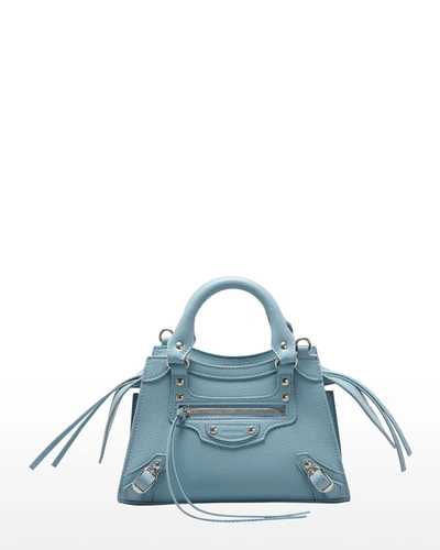 Balenciaga Neo Classic City Mini Grained Leather Satchel Bag In Blue Grey