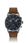 HUGO HUGO BOSS - HONEYCOMB DIAL WATCH WITH BROWN LEATHER STRAP