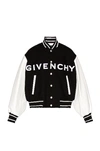 Givenchy Navy Blue And White Bomber Jacket In Wool And Leather In Black & White