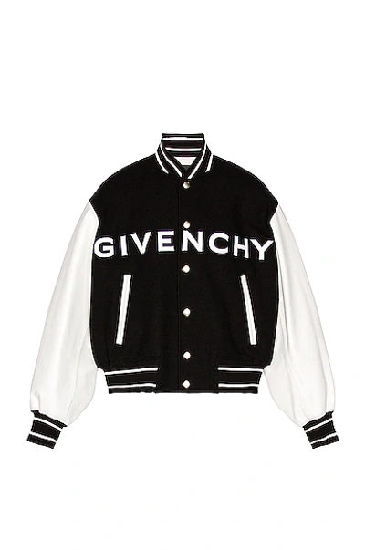 Givenchy Wool And Grained Leather Varsity Jacket In Nero