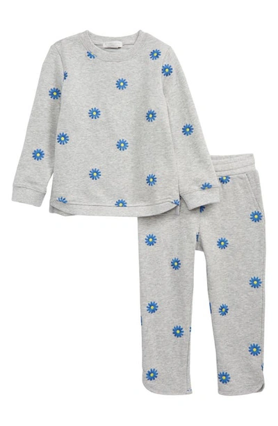 Stella Mccartney Kids' Daisy Embroidered Organic Cotton Sweatshirt & Joggers Set In Blue