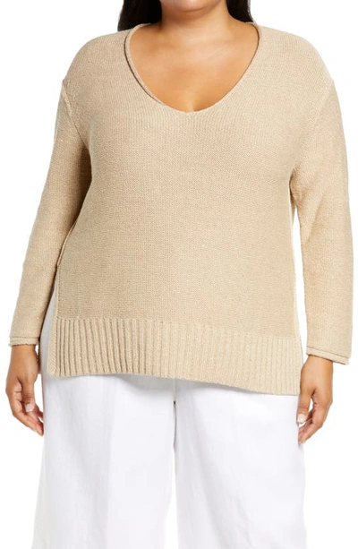 Lafayette 148 Sequin V-neck Sweater In Parchment