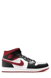 Jordan 1 Mid Sneaker In White/ Red/ Black