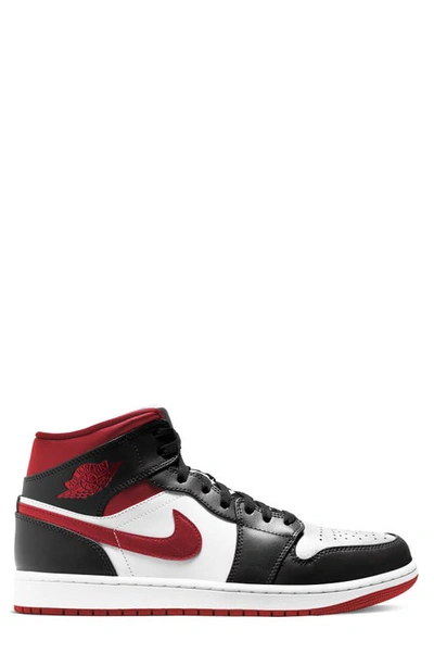 Jordan 1 Mid Sneaker In White/ Red/ Black