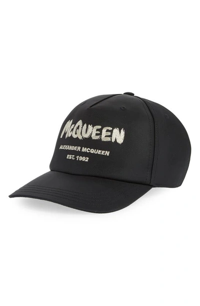 Alexander Mcqueen Graffiti Logo Embroidered Baseball Cap In Black/ Ivory