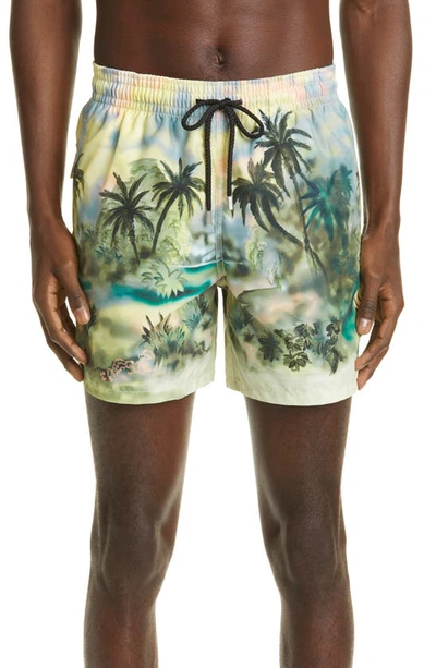 Palm Angels X Vilebrequin Jungle Print Swim Trunks In Multicolor