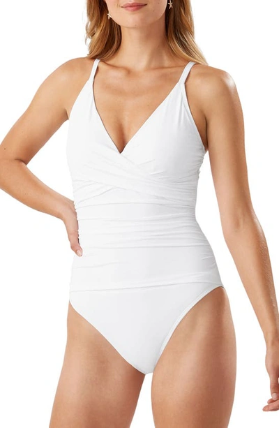 Tommy Bahama Pearl Cross-front One-piece Swimsuit In White