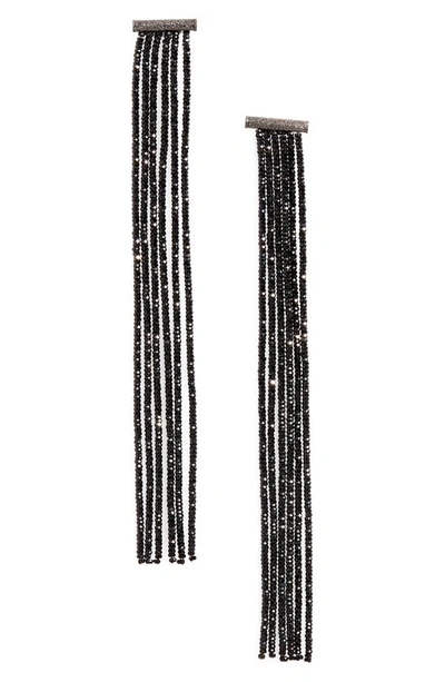 Brunello Cucinelli Sterling Silver And Spinel Fringe Earrings In Noir