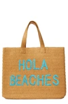 Btb Los Angeles Hola Beaches Straw Tote In Sand/ Turquoise