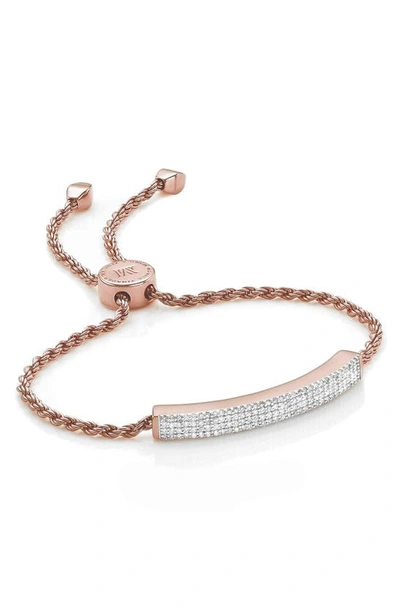 Monica Vinader Pavé Diamond Linear Pendant Slider Bracelet In 18ct Rose Gold/ Silver