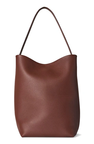 The Row Park North/south Leather Tote In Walnut