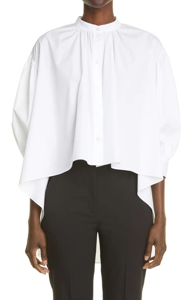 Alexander Mcqueen Asymmetric Gathered Cotton-poplin Shirt In White