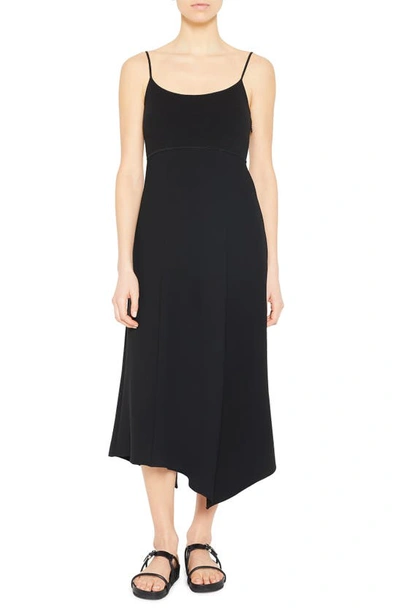 Theory Asymmetric Ribbed Cotton-blend Jersey And Crepe Dress In Blk