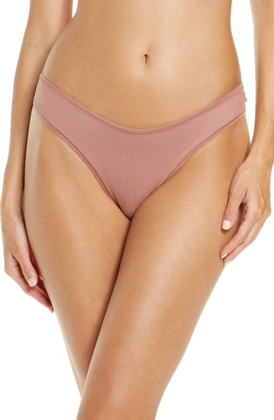 Skims Stretch Cotton Dipped Thong In Rose Clay