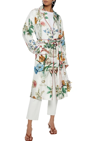 Dolce & Gabbana Belted Floral-print Silk-twill Kimono In Off-white