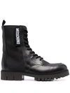 MOSCHINO LOGO-PATCH ANKLE BOOTS