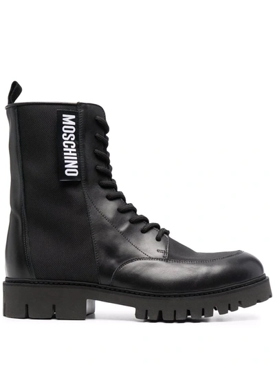 Moschino Logo-patch Ankle Boots In Black