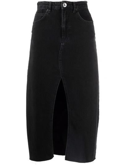 One Teaspoon Rocko Faded Denim Midi Skirt In Schwarz