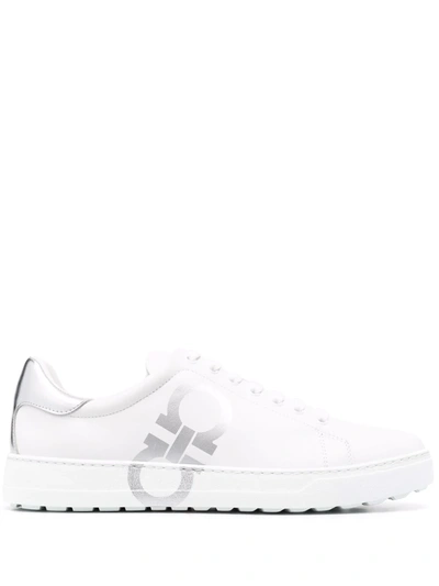 Ferragamo Gancini-print Lace-up Sneakers In White