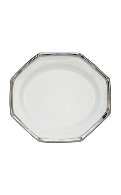 Este Ceramiche For Moda Domus Bamboo Platinum-trimmed Ceramic Oval Tray In Silver