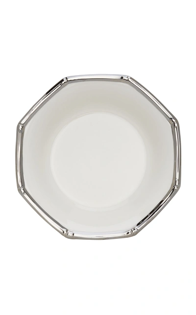 Este Ceramiche For Moda Domus Bamboo Platinum-trimmed Large Ceramic Serving Bowl In Silver