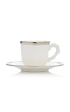 Este Ceramiche For Moda Domus Set-of-two Bamboo Platinum-trimmed Large Ceramic Coffee Cup And Saucer In Silver