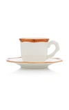 ESTE CERAMICHE FOR MODA DOMUS SET-OF-TWO BAMBOO PAINTED LARGE CERAMIC COFFEE CUP AND SAUCER