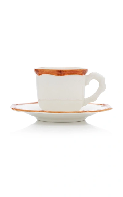 Este Ceramiche For Moda Domus Set-of-two Bamboo Painted Large Ceramic Coffee Cup And Saucer In Brown
