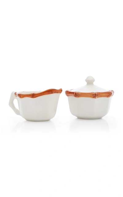 Este Ceramiche For Moda Domus Bamboo Painted Ceramic Sugar Bowl And Creamer Set In Brown