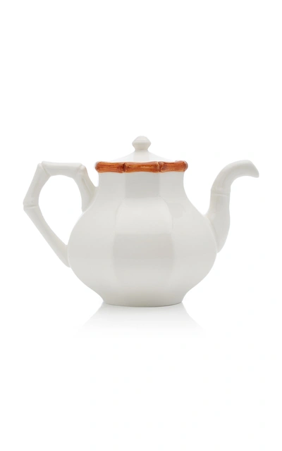 Este Ceramiche For Moda Domus Bamboo Painted Ceramic Teapot In Brown