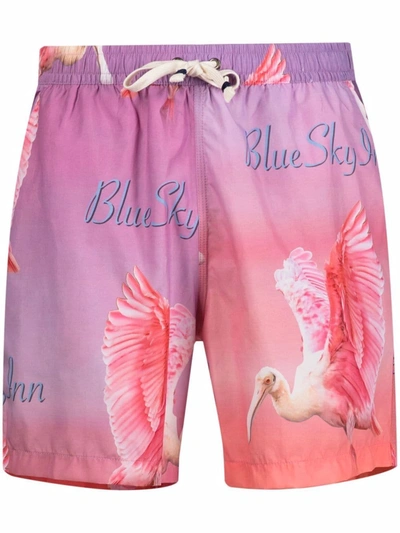 Blue Sky Inn Motif-print Swim Shorts In Violet