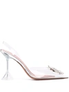 Amina Muaddi Begum Transparent Pointed Toe Slingback Pump In White
