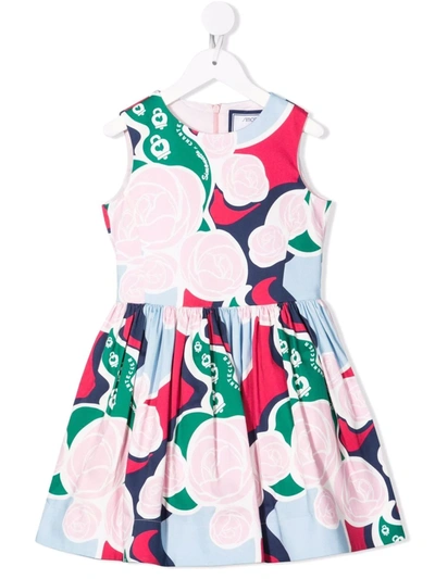 Simonetta Kids' A-line Floral Midi Dress In Pink