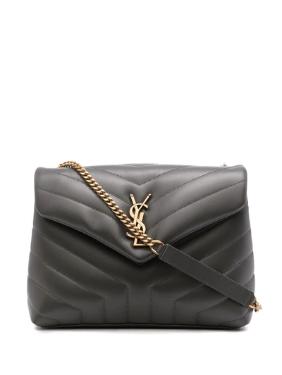 Saint Laurent Loulou Logo-plaque Shoulder Bag In Grey