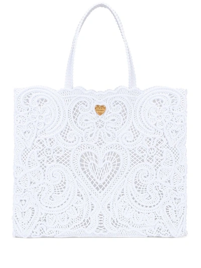 Dolce & Gabbana Small Cordonetto Lace Beatrice Tote Bag In White