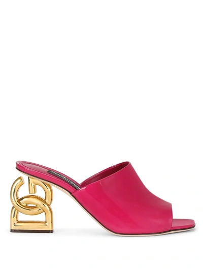 Dolce & Gabbana Interlock Patent Leather Mule Sandals In Pink