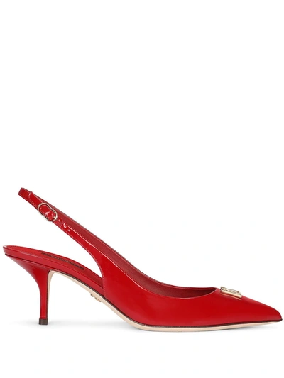 Dolce & Gabbana Embellished Patent-leather Slingback Pumps In Red