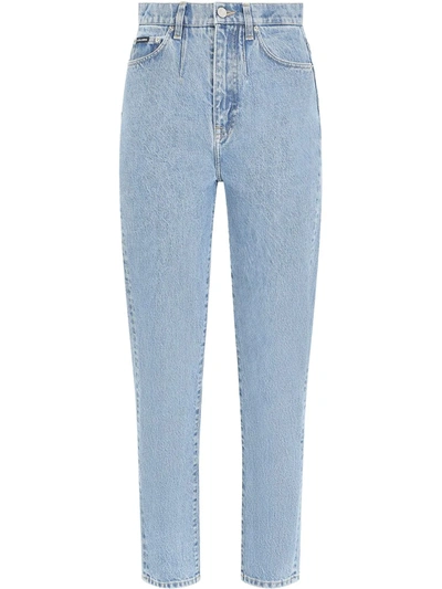 Dolce & Gabbana Logo Patch Cropped Jeans In Blue